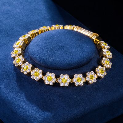 Iced 10mm Yellow Stone Flower Bracelet