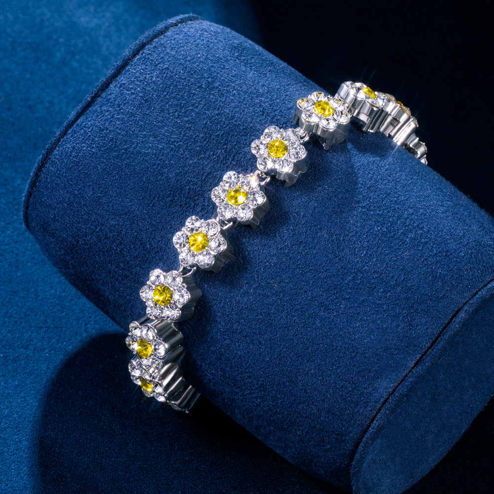 Iced 10mm Yellow Stone Flower Bracelet