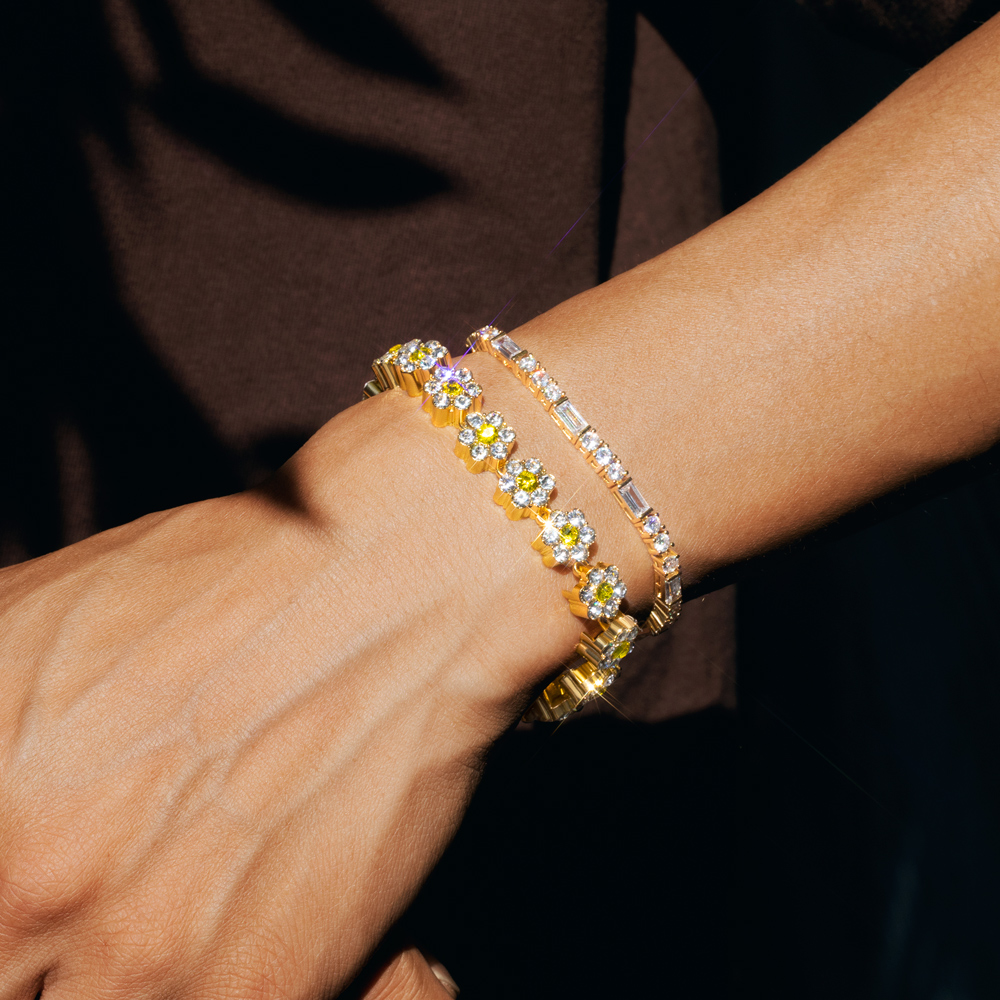 Iced 10mm Yellow Stone Flower Bracelet