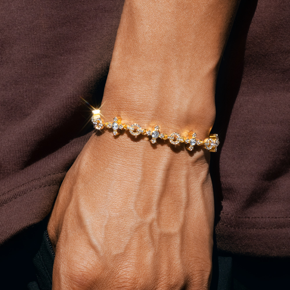 Iced Circle and Cross Bracelet in Gold