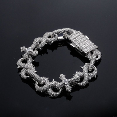 Micro Pave Detachable Spiked Cross Infinity Bracelet in White Gold