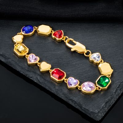 10mm Multi-color Diamonds Bracelet in Gold