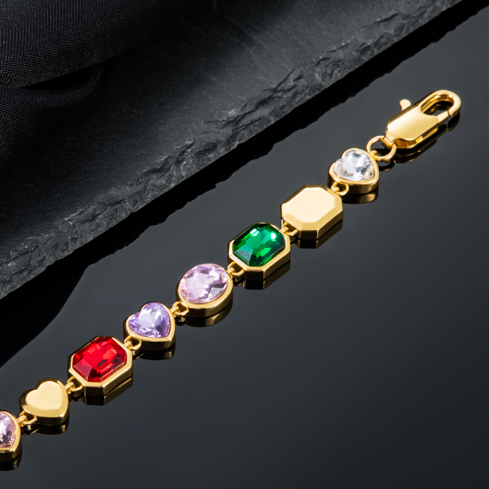 10mm Multi-color Diamonds Bracelet in Gold