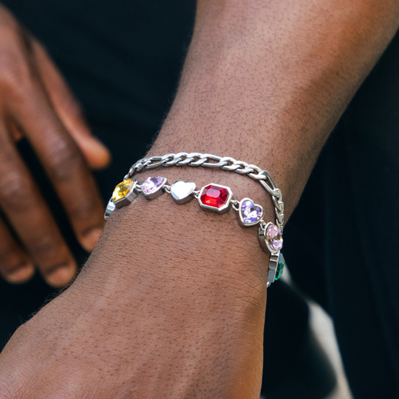 10mm Multi-color Diamonds Bracelet in White Gold