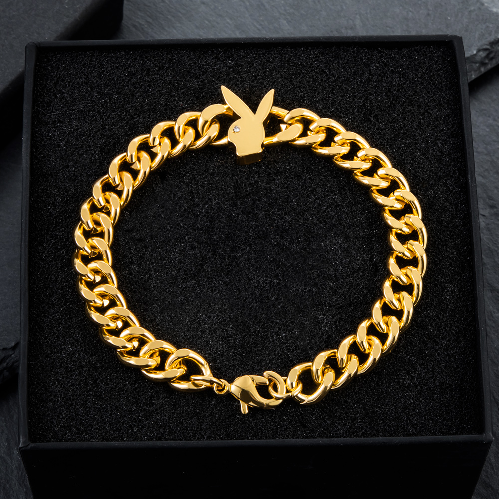 8mm Bunny Heads Cuban Bracelet in Gold