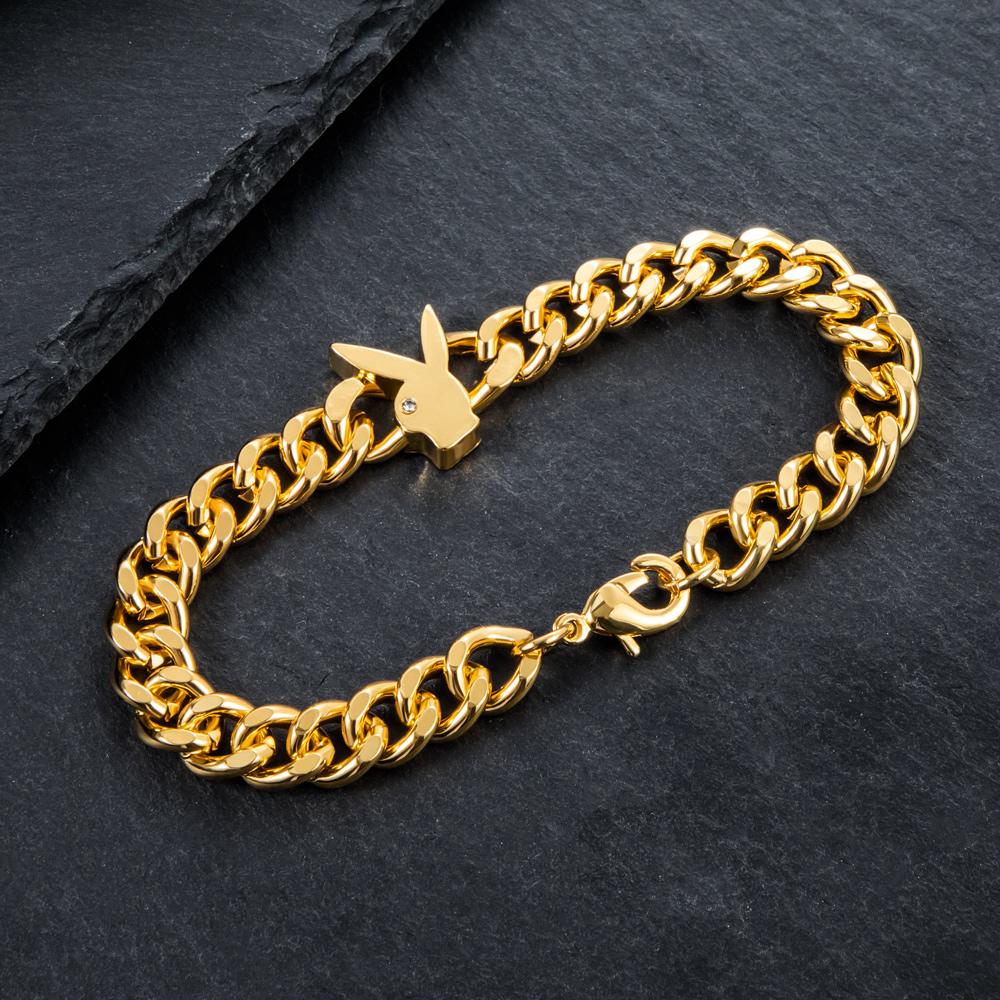 8mm Bunny Heads Cuban Bracelet in Gold