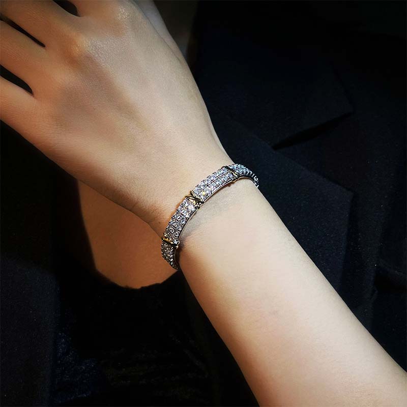 Iced Infinity Link Open Bracelet in White Gold