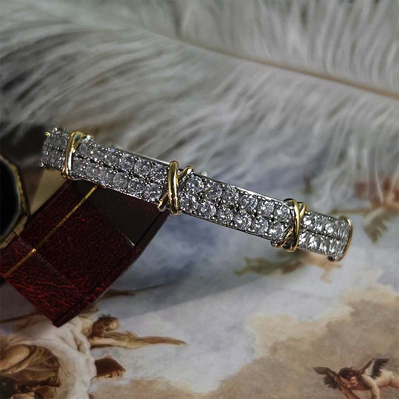 Iced Infinity Link Open Bracelet in White Gold