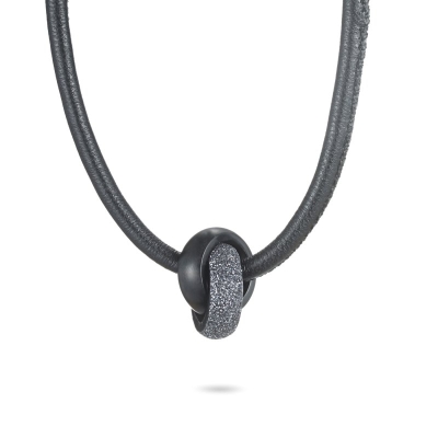 Black and Grey Stardust Black Leather Necklace