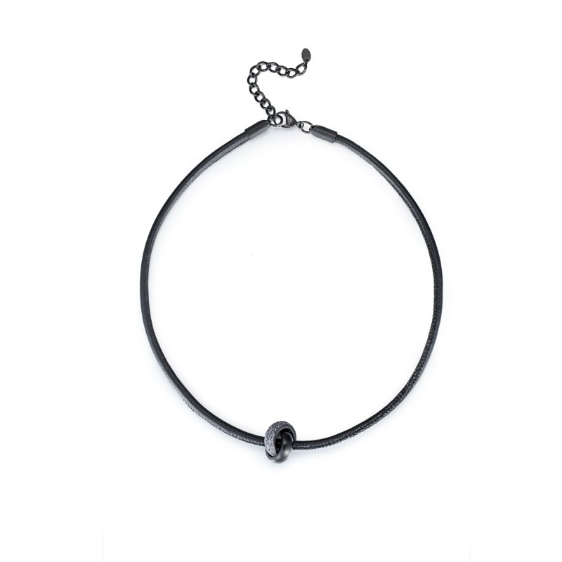 Black and Grey Stardust Black Leather Necklace