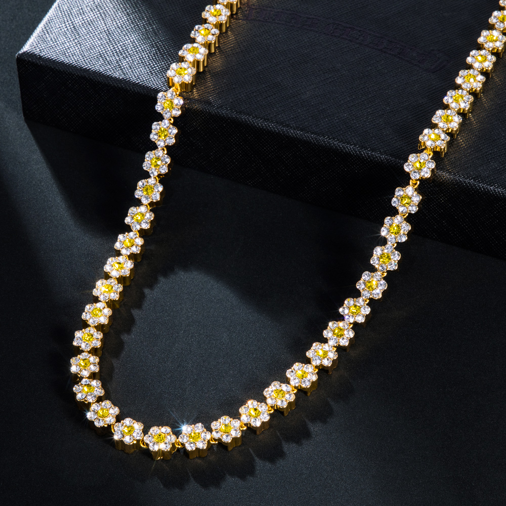 Iced 10mm Yellow Stone Flower Link Chain