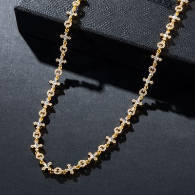 Micro Pave Cross Link Chain in Gold