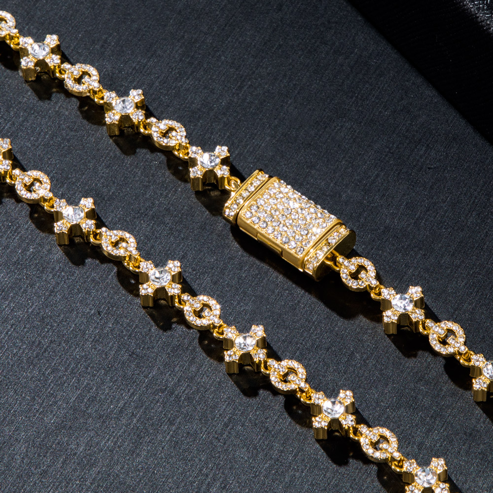 Micro Pave Cross Link Chain in Gold