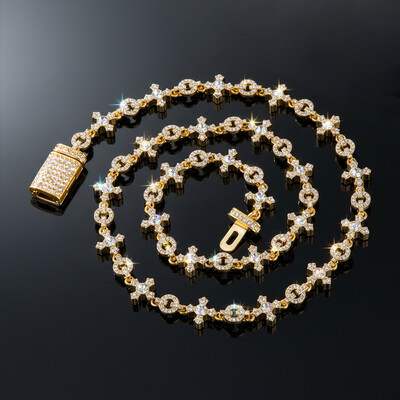Micro Pave Cross Link Chain in Gold