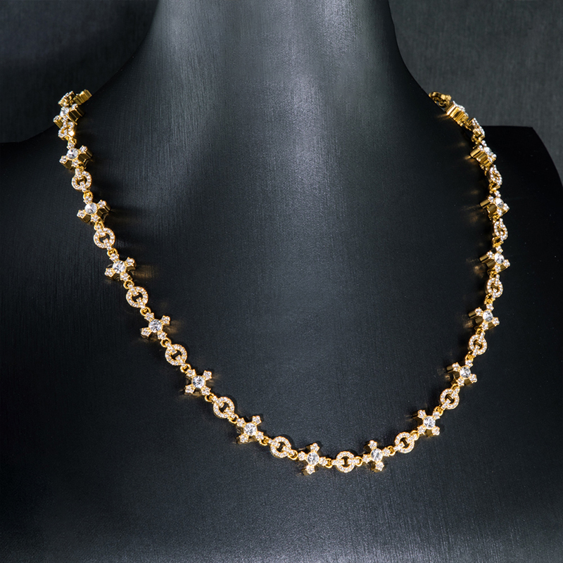 Micro Pave Cross Link Chain in Gold