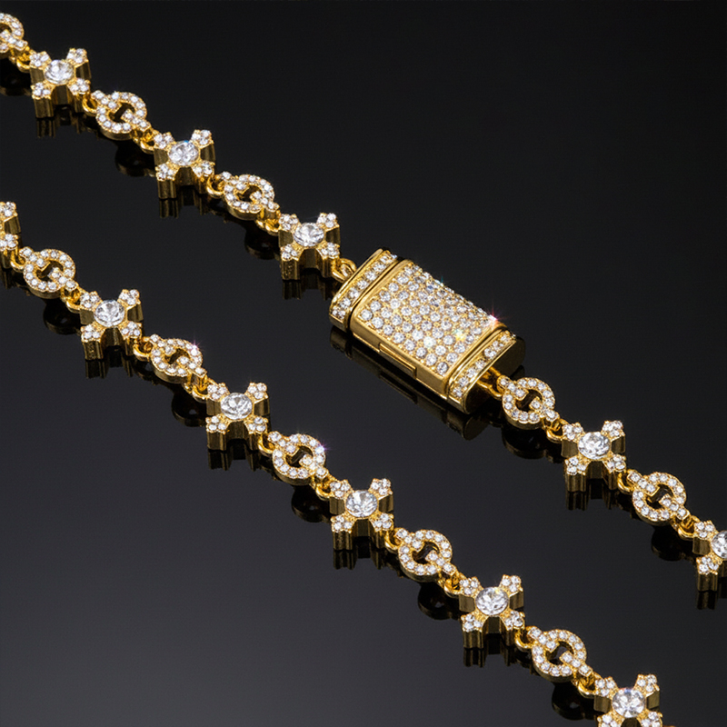 Micro Pave Cross Link Chain in Gold