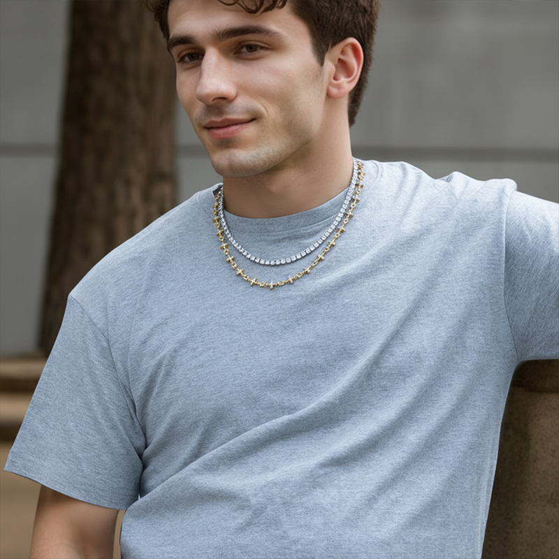 Micro Pave Cross Link Chain in Gold