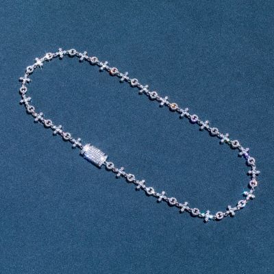 Micro Pave Cross Link Chain in White Gold