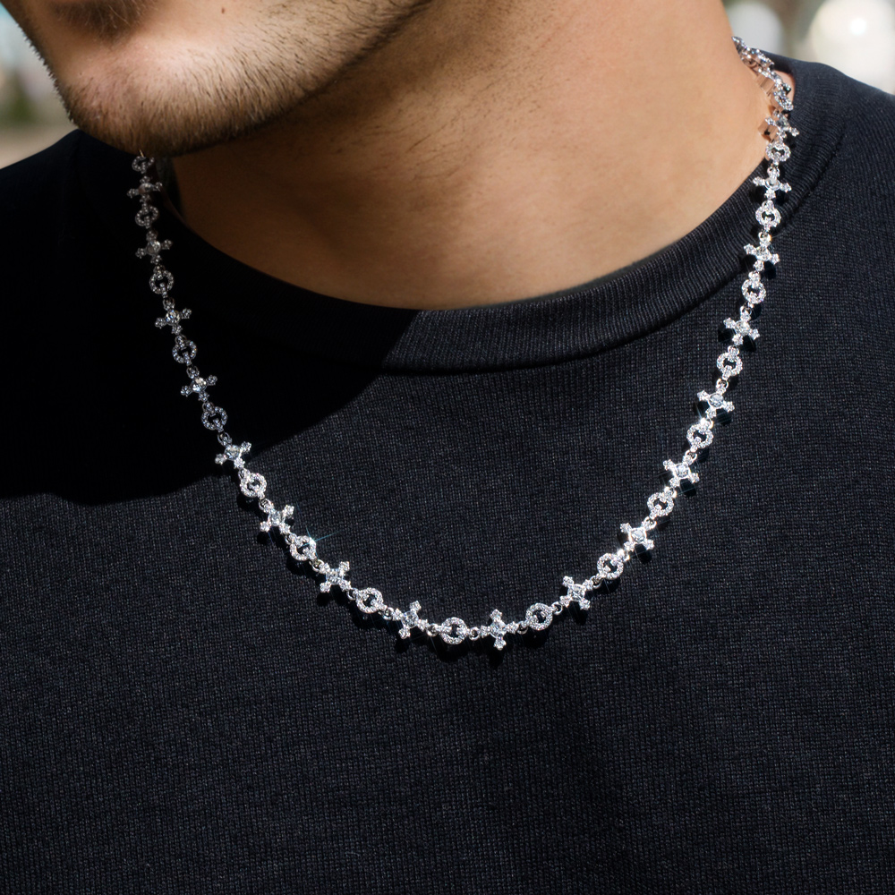 Micro Pave Cross Link Chain in White Gold