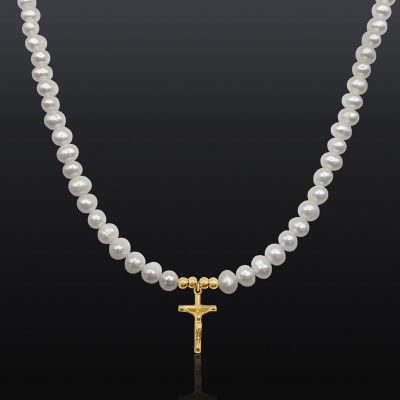 Crucifix Cross Pearl Necklace