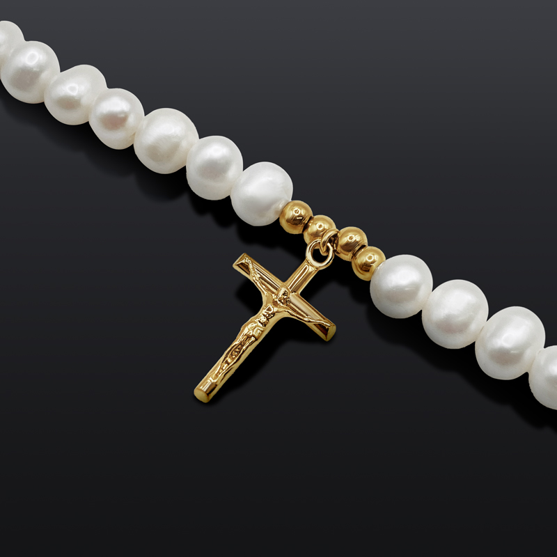 Crucifix Cross Pearl Necklace