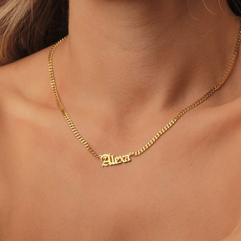 Custom Font Name Necklace with 3mm Cuban Chain