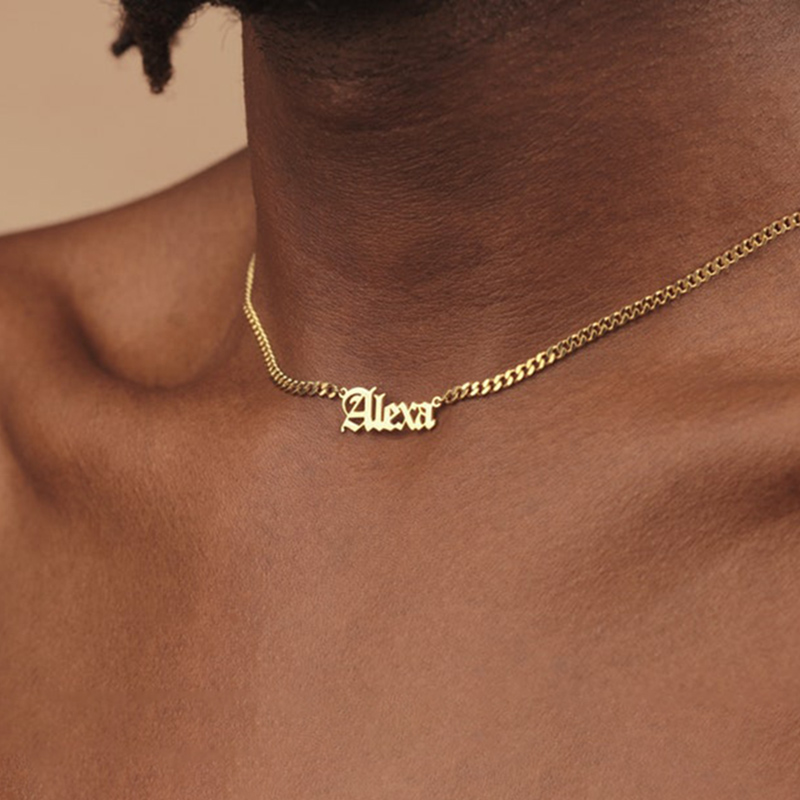 Custom Font Name Necklace with 3mm Cuban Chain