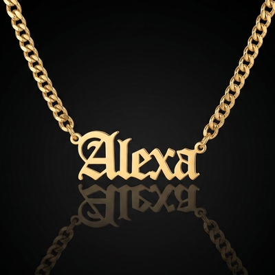 Custom Font Name Necklace with 3mm Cuban Chain