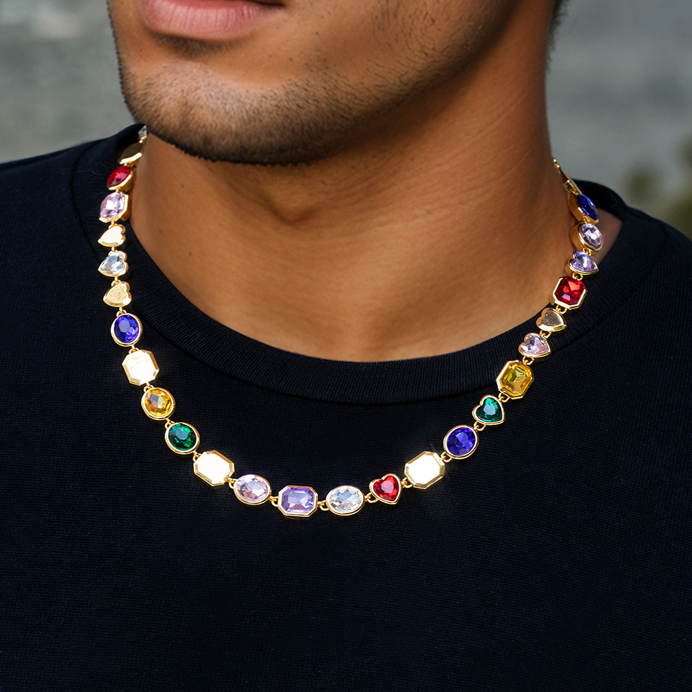 10mm Multi-color Diamonds Chain in Gold