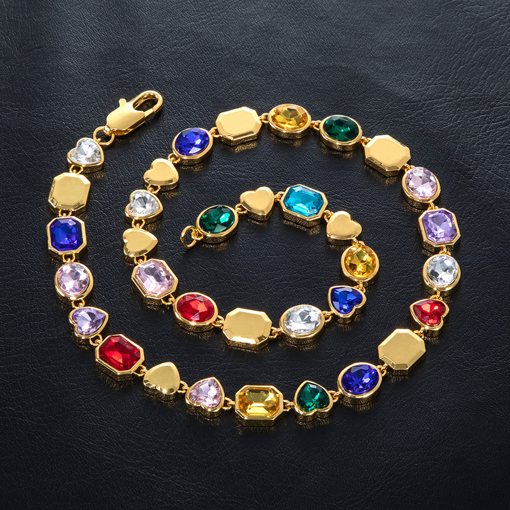 10mm Multi-color Diamonds Chain in Gold