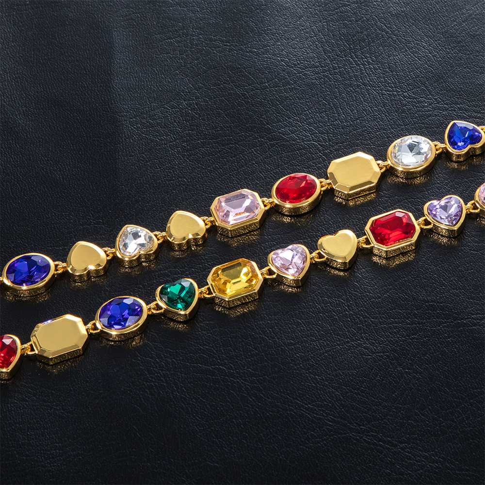 10mm Multi-color Diamonds Chain in Gold