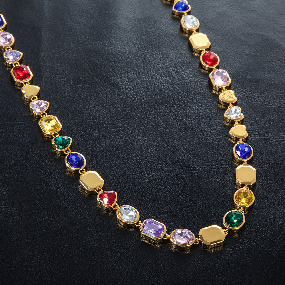 10mm Multi-color Diamonds Chain in Gold