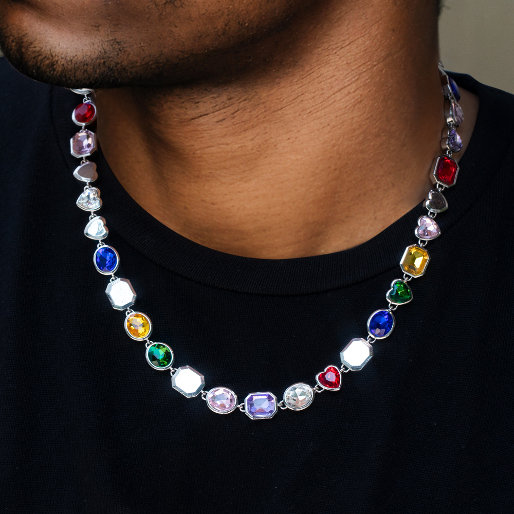 10mm Multi-color Diamonds Chain in White Gold