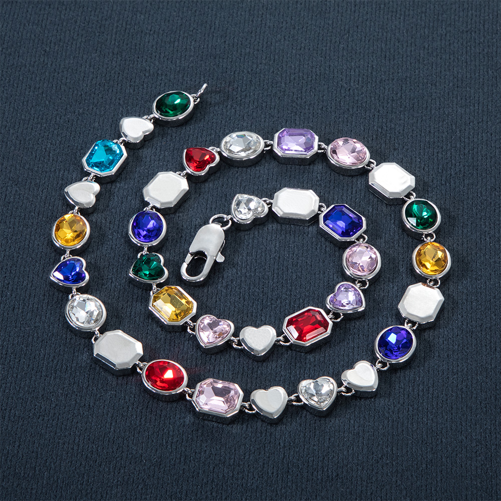 10mm Multi-color Diamonds Chain in White Gold