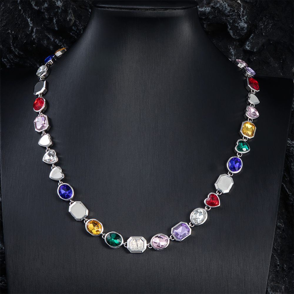 10mm Multi-color Diamonds Chain in White Gold