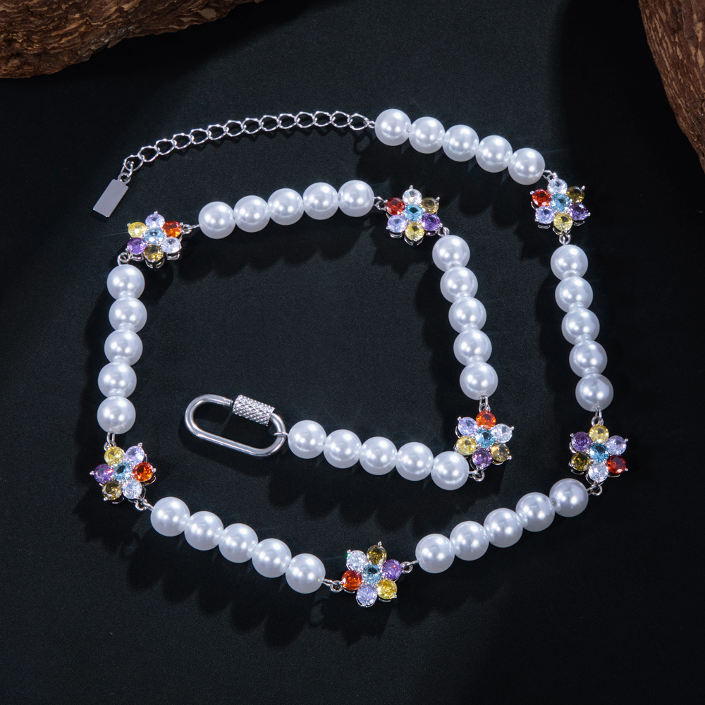 8mm Multi-color Flower Pearl Necklace