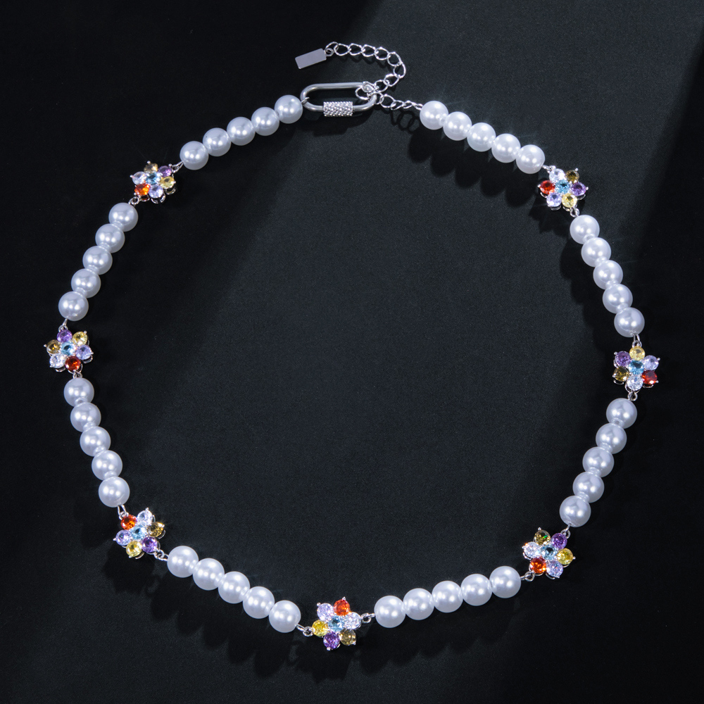 8mm Multi-color Flower Pearl Necklace