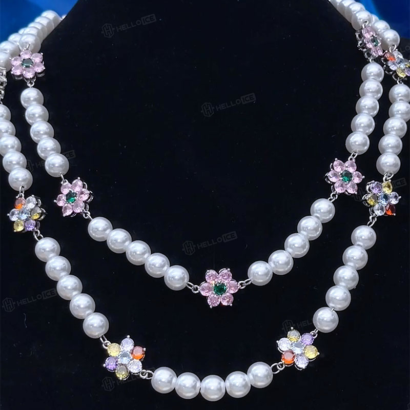 8mm Multi-color Flower Pearl Necklace