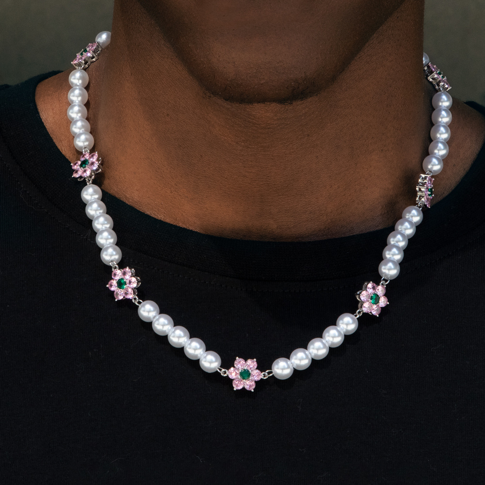 8mm Pink Flower Pearl Necklace