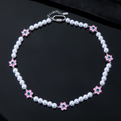 8mm Pink Flower Pearl Necklace
