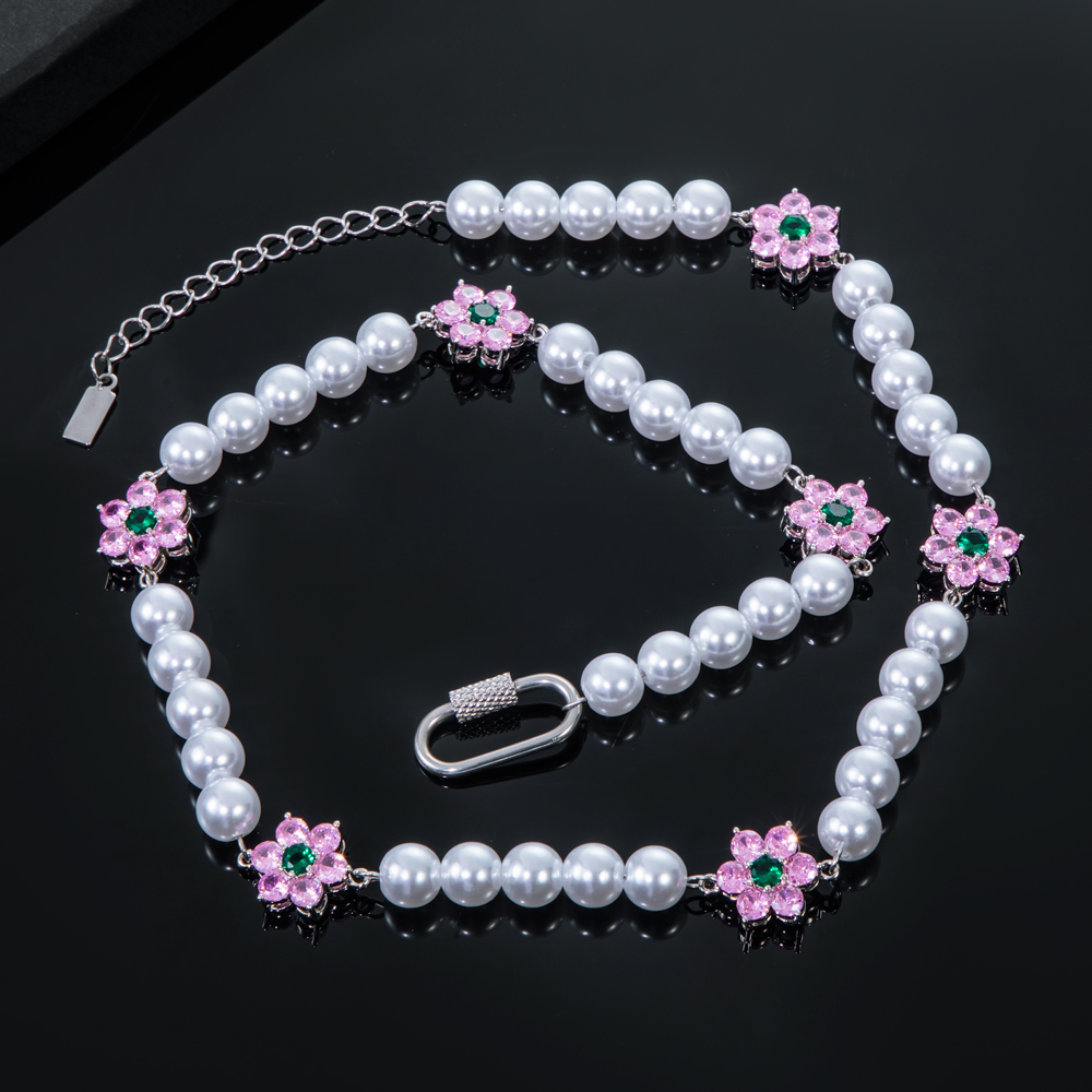 8mm Pink Flower Pearl Necklace