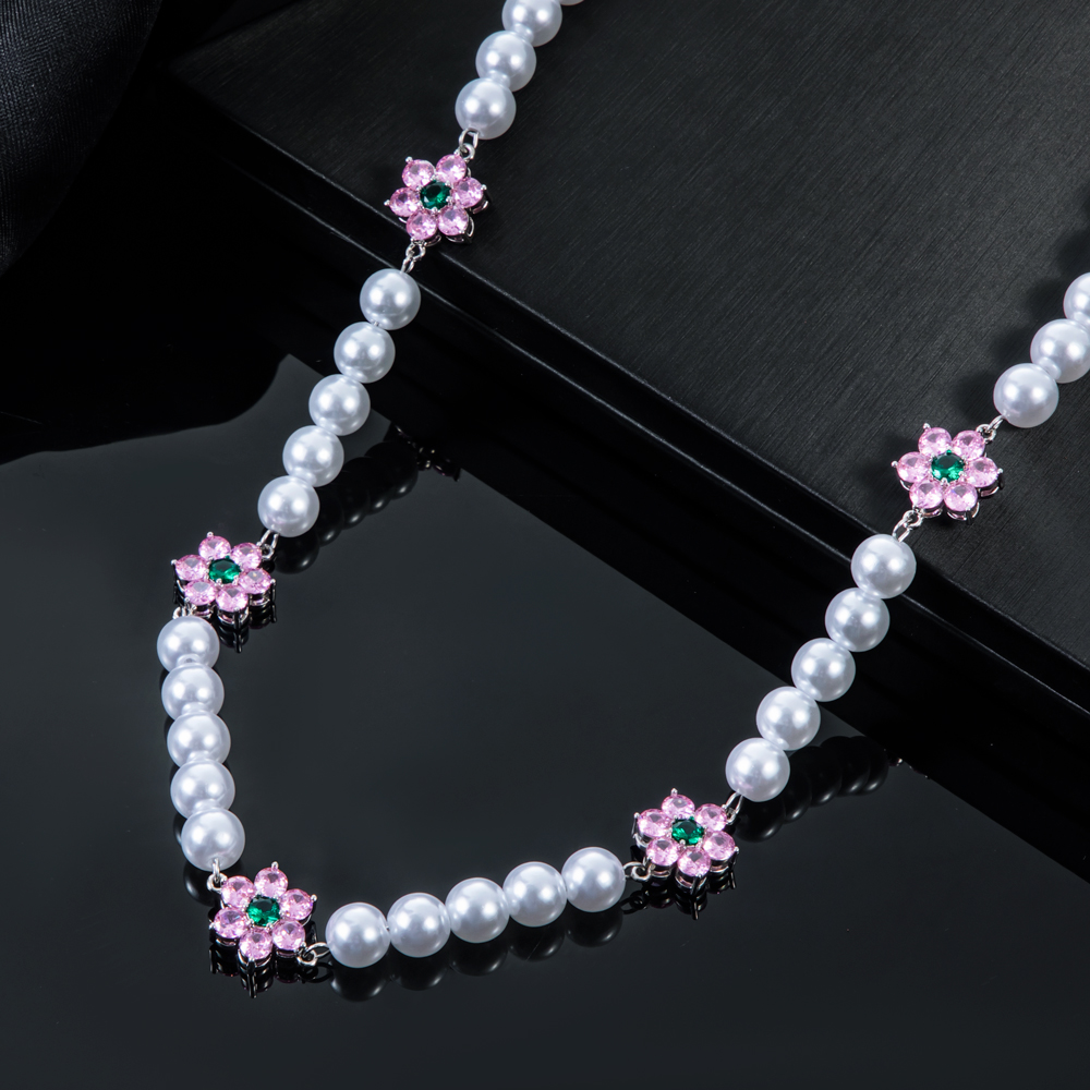 8mm Pink Flower Pearl Necklace