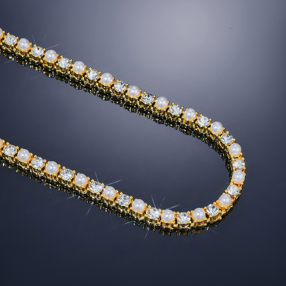 4mm Pearls Tennis 18k Gold Chain