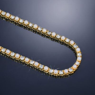 4mm Pearls Tennis 18k Gold Chain