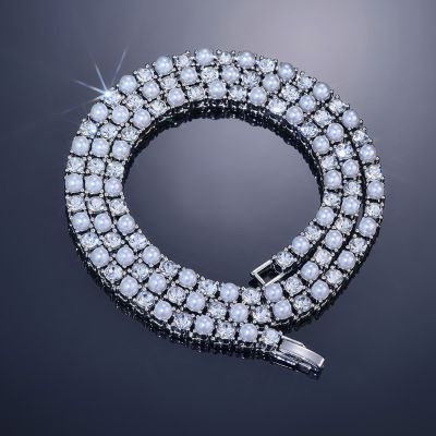 4mm Pearls Tennis 18k White Gold Chain