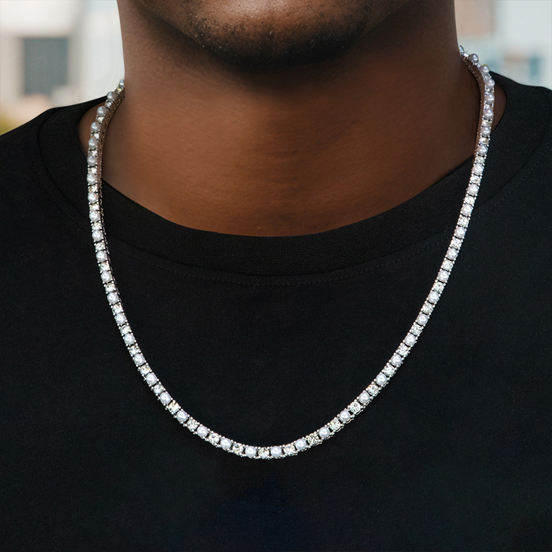 4mm Pearls Tennis 18k White Gold Chain