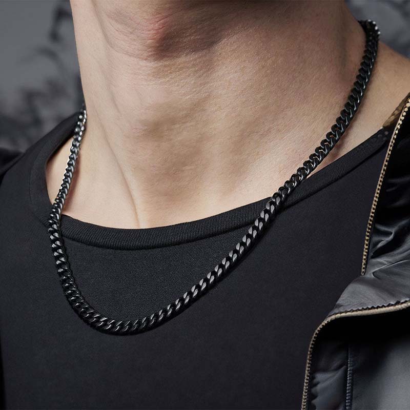 3.5mm/5mm/7mm Diamond-Cut Cuban Chain in Black