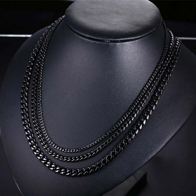 3.5mm/5mm/7mm Diamond-Cut Cuban Chain in Black