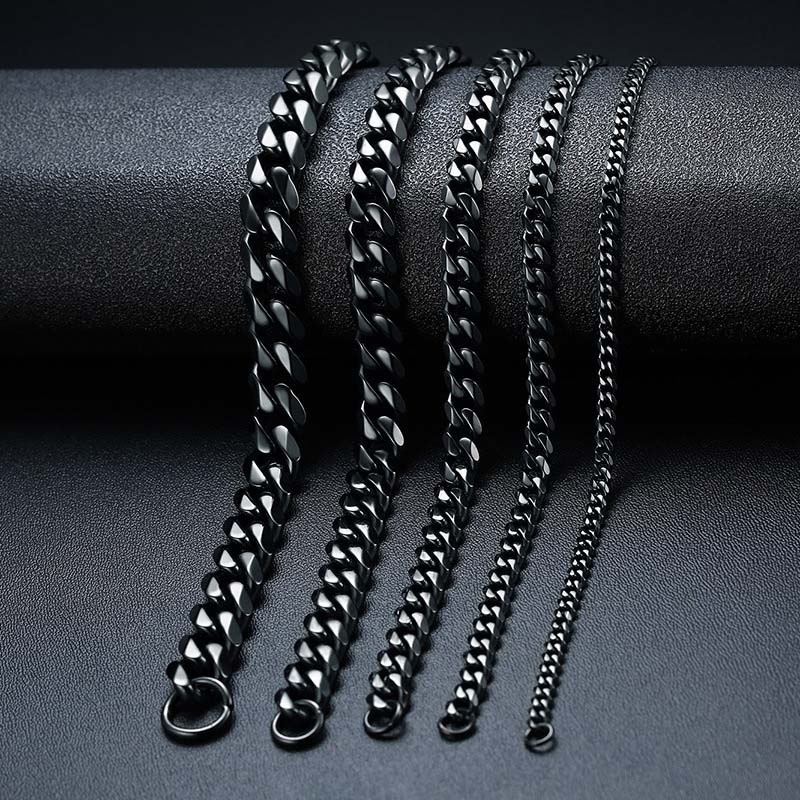 3.5mm/5mm/7mm Diamond-Cut Cuban Chain in Black