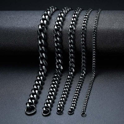 3.5mm/5mm/7mm Diamond-Cut Cuban Chain in Black